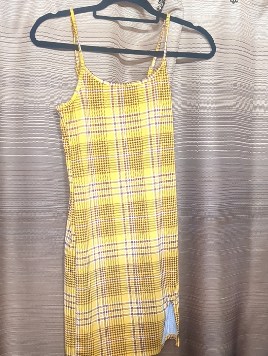 Jolie & Joy by FCT With Love Dresses & Skirts - Yellow Plaid Mini Slip Dress with Side Slit